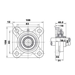 Roulement et support rotor broyeur 15 CV - UCF206